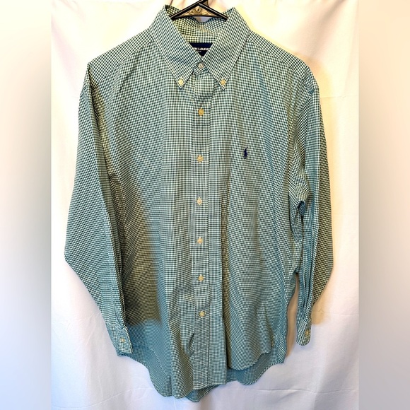 Ralph Lauren Golf Size Medium Green Gingham Check Button Down Shirt Classic Fit - Picture 1 of 7